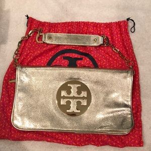 Leather metallic Tory Burch clutch/shoulder bag